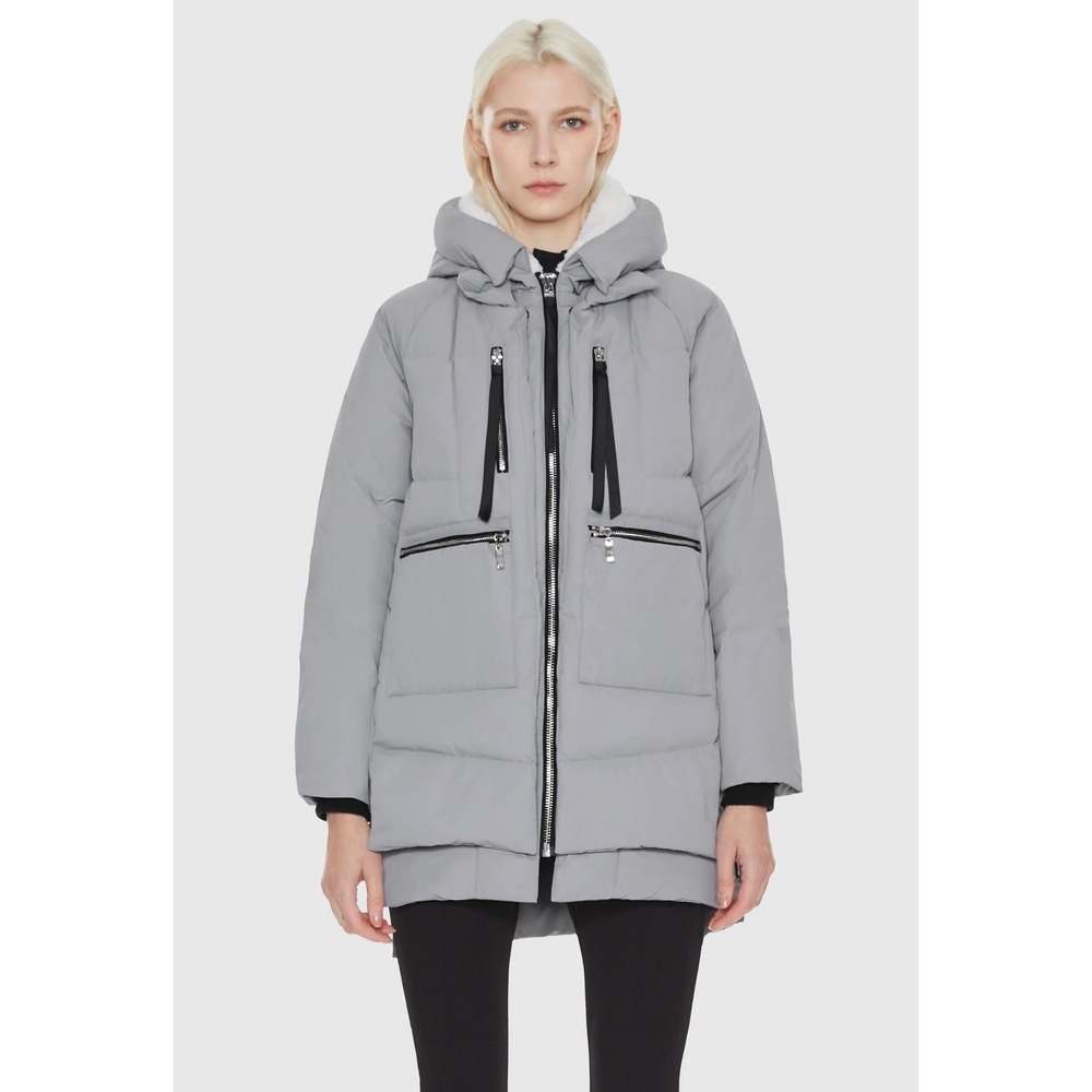 Orolay NWT Women Down Jacket Gray Puffer Coat Hooded Parka Plus Size 5XL